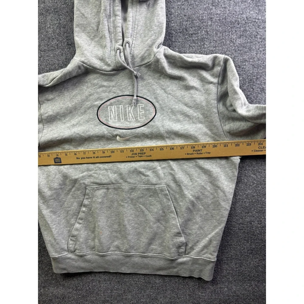 Nike Hoodie Mens Small Gray‎ Embroidered Oval Logo Pullover Fleece Sweatshirt